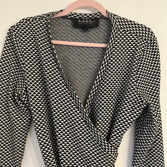 Nicole Miller Collection Claudette Knit Wrap Dress L Sweater Geometric Office - Picture 3 of 11